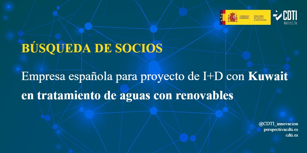 El CDTI Innovación difunde una búsqueda de una empresa española para colaborar en un proyecto tecnológico para el tratamiento de aguas