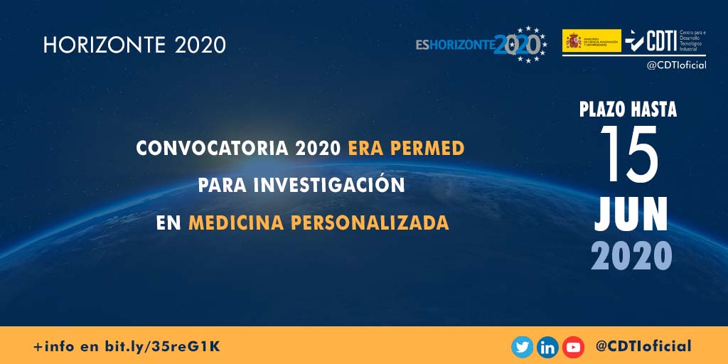 HORIZONTE 2020 | @CDTIoficial anuncia la apertura de la convocatoria 2020 de ERA PerMed