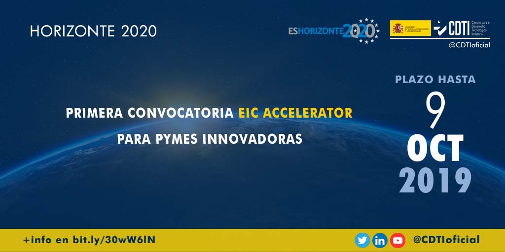 HORIZONTE 2020 | El próximo 9 de octubre finaliza la primera convocatoria del #EICAccelerator para pymes innovadoras