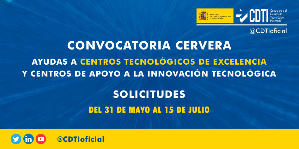 PROGRAMA CERVERA | Ya está disponible la presentación sobre la convocatoria del Programa Cervera para Centros Tecnológicos en la web de @CDTIoficial