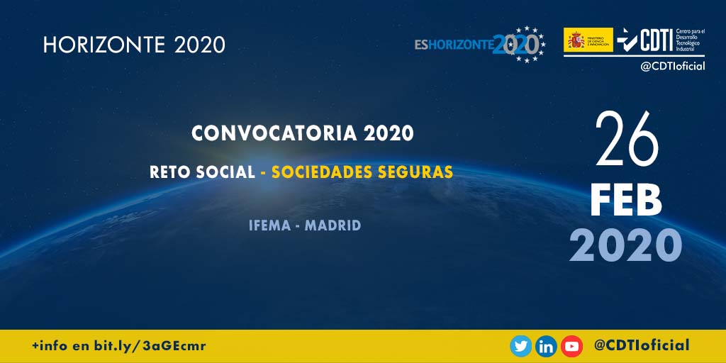 HORIZONTE 2020 | @CDTIoficial presenta la convocatoria 2020 de Sociedades Seguras de #H2020 en #Madrid