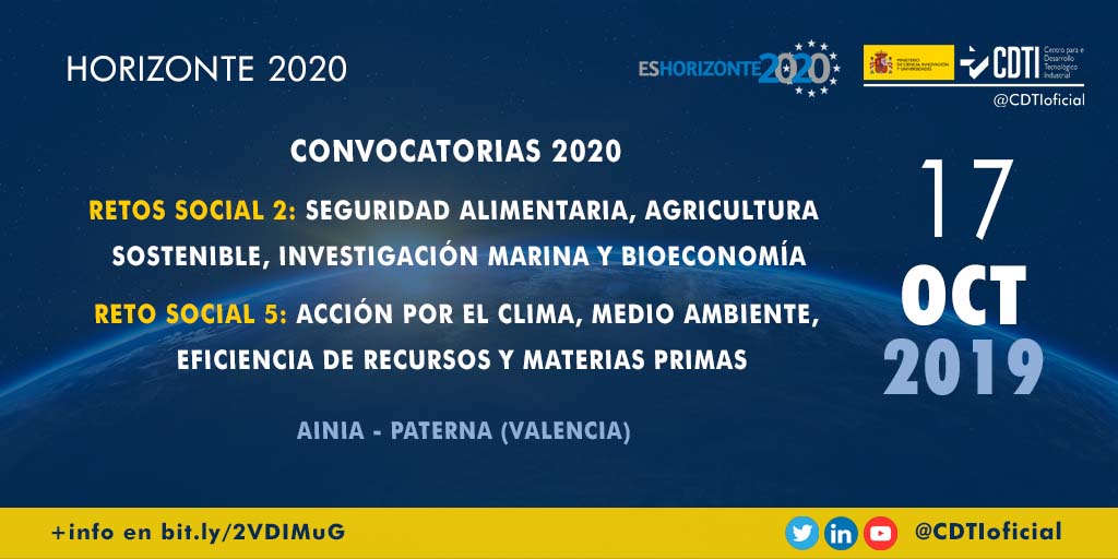 HORIZONTE 2020 | @CDTIoficial presenta las convocatorias para 2020 del Reto Social 2 y 5 en Paterna (Valencia)