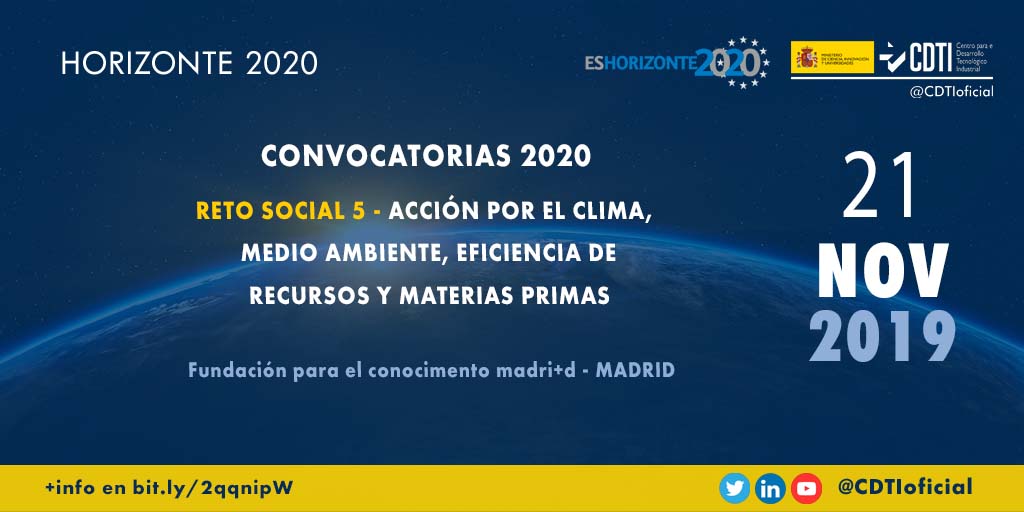 HORIZONTE 2020 | @CDTIoficial presenta las convocatorias para 2020 del Reto Social 5 en #Madrid