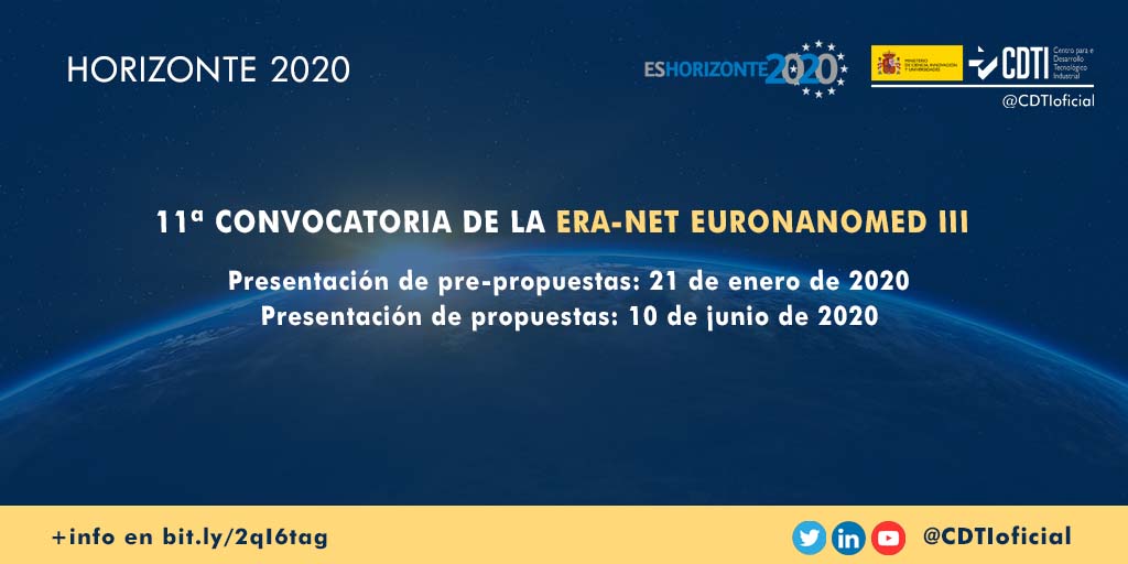 NANOMEDICINA | @CDTIoficial publica la próxima convocatoria de la red EURONANOMED III, iniciativa financiada por #Horizonte2020