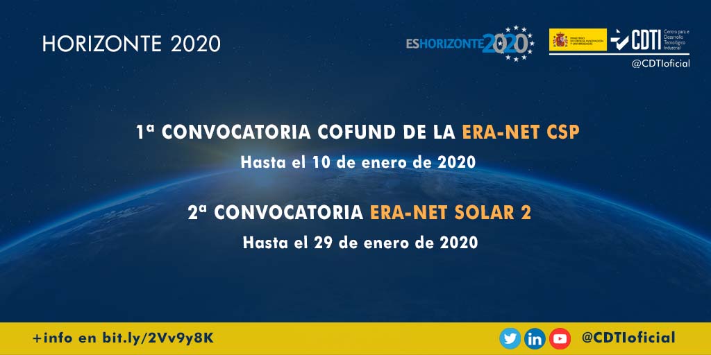 HORIZONTE 2020 | Abiertas las convocatorias ERA-NET Concentrated Solar Power (CSP) y Solar 2