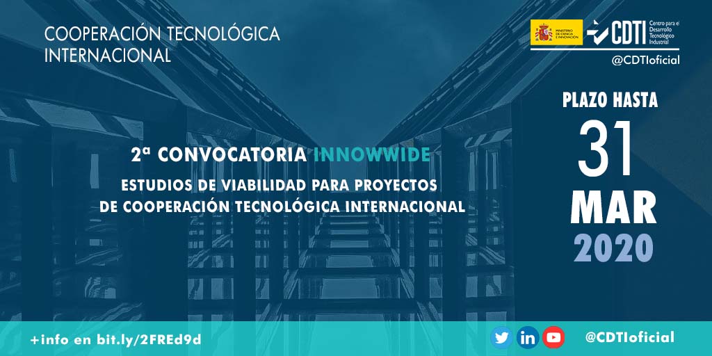 COOPERACIÓN TECNOLÓGICA INTERNACIONAL | El próximo 31 de marzo se cierra la segunda convocatoria de #INNOWWIDE