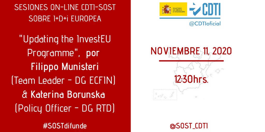 La oficina SOST del CDTI aborda el Programa InvestEU en una nueva jornada de su ciclo de sesiones virtuales