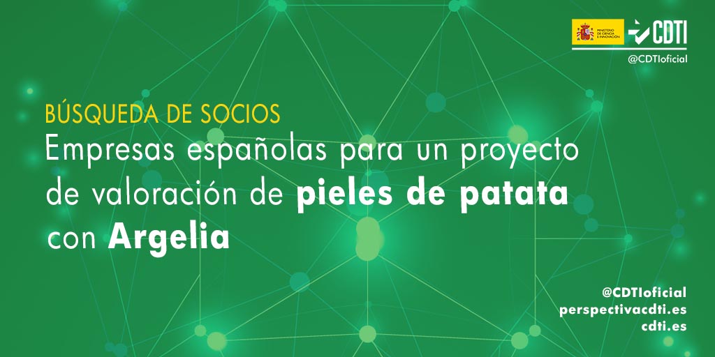 Búsqueda de socios españoles por parte de un consorcio hispano-argelino para colaborar en un proyecto de I+D de revalorización de pieles de patata