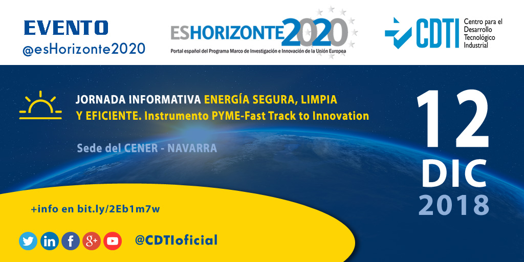 HORIZONTE 2020 | @CDTIoficial participa en la jornada informativa sobre energía limpia que se celebrará en #Navarra