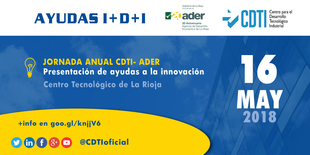 AYUDAS I+D+I | Jornada #LARIOJA_ADER_CDTI. Presentación de ayudas a la #innovación de las empresas @CDTIoficial @een_ader