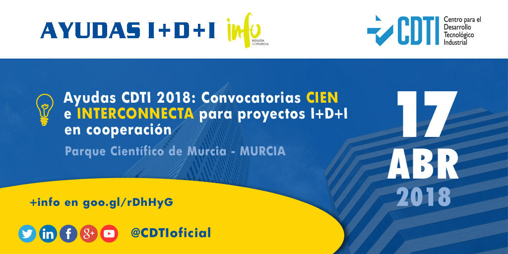 AYUDAS I+D+I | @CDTIoficial participa en la jornada #AyudasCDTI 2018 CIEN e INTERCONNECTA para proyectos de I+D+I en cooperación