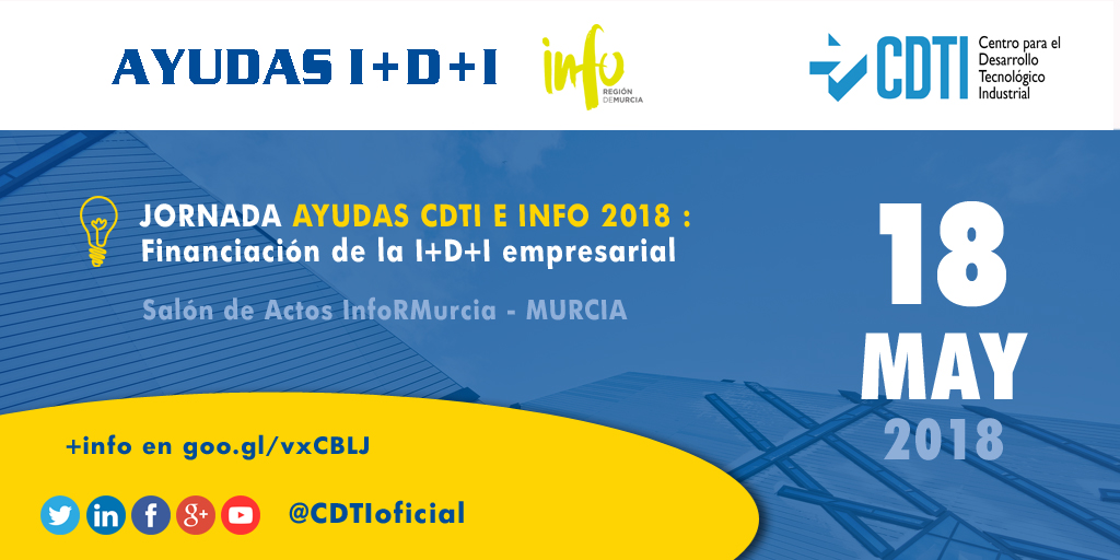 AYUDAS I+D+I | Jornada sobre #AyudasCDTI para proyectos innovadores en #Murcia