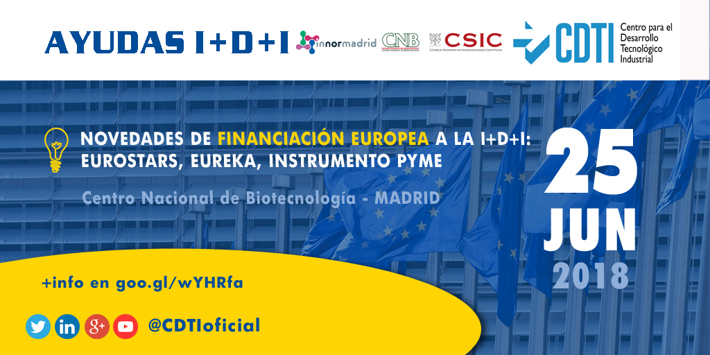 AYUDAS I+D+I | Jornada sobre Novedades de Financiación Europea a la I+D+I: #EUROSTARS #EUREKA #InstrumentoPYME