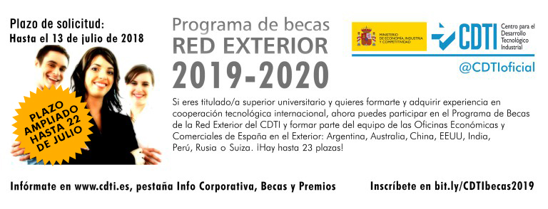 BECAS INTERNACIONALES | NUEVA Convocatoria 2019-2020 Programa @CDTIoficial Becas Oficinas Internacionales para jóvenes titulados universitarios