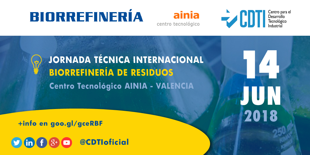 BIORREFINERÍA | Jornada Técnica Internacional #Biorrefinería de residuos de @ainiatecnologia con @CDTIoficial