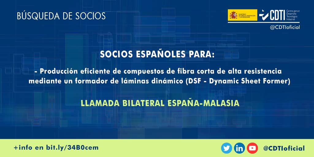 BÚSQUEDA DE SOCIOS | @CDTIoficial lanza una búsqueda de socios españoles para participar en un proyecto tecnológico en colaboración con Malasia