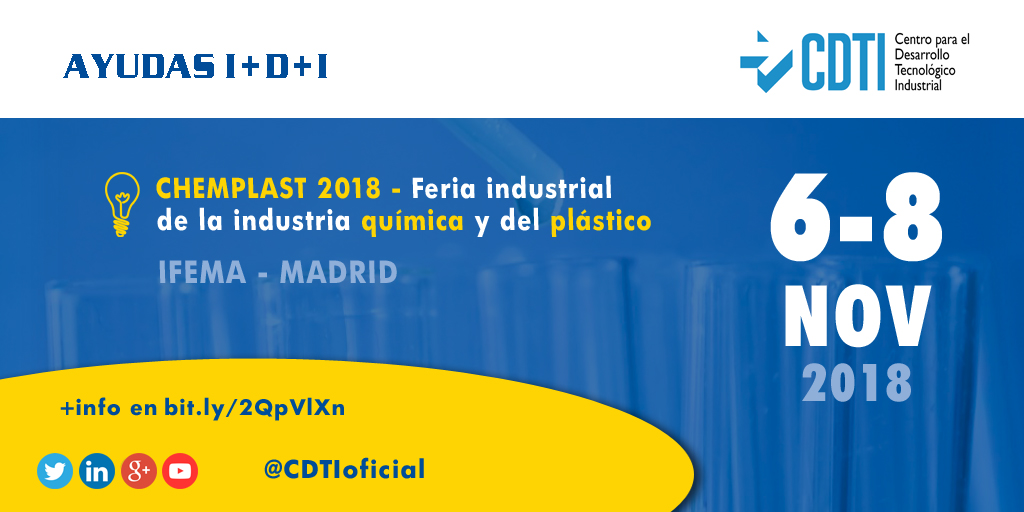 AYUDAS I+D+I | @CDTIoficial participa en ChemPlast Expo 2018 en #Madrid