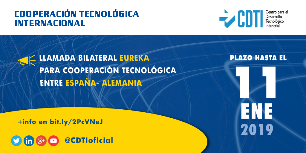 COOPERACIÓN TECNOLÓGICA INTERNACIONAL | Llamada conjunta @CDTIoficial del programa @EUREKA_NETWORK entre España y Alemania