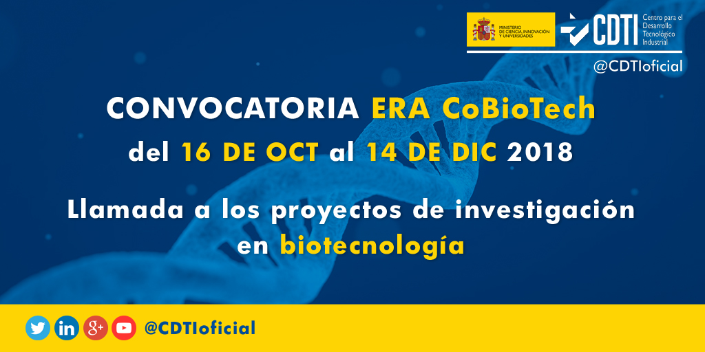 BIOTECNOLOGÍA |  Abierta la convocatoria de la ERA-NET CoBioTech de #Horizonte 2020