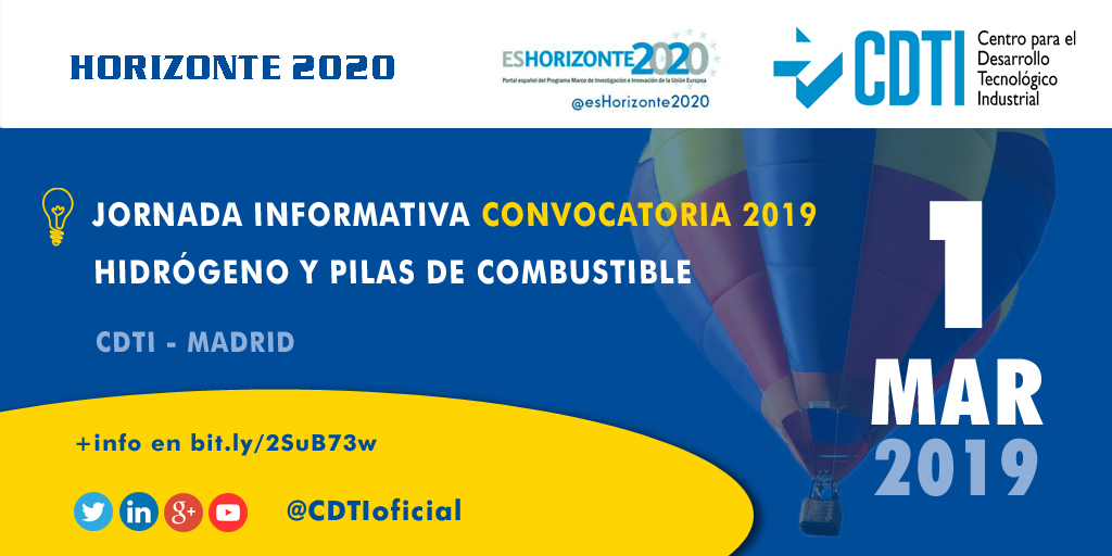 HORIZONTE 2020 | @CDTIoficial presenta la convocatoria 2019 de la Iniciativa de Hidrógeno y Pilas de Combustible en #Madrid