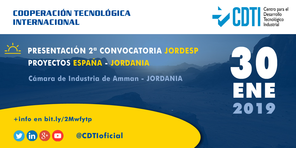 COOPERACIÓN TECNOLÓGICA INTERNACIONAL | @CDTIoficial presentará en #Amman el programa bilateral de innovación entre España y Jordania