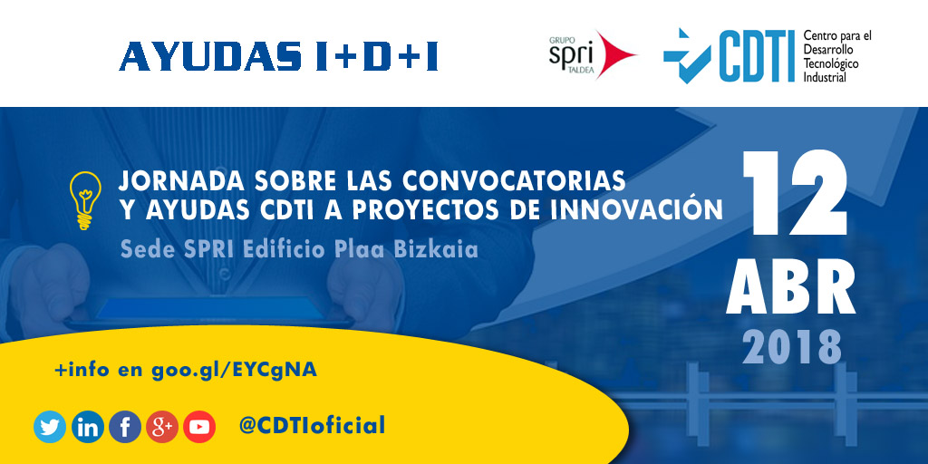 AYUDAS I+D+I | @CDTIoficial organiza una jornada sobre las #convocatorias y #AyudasCDTI con @grupospri