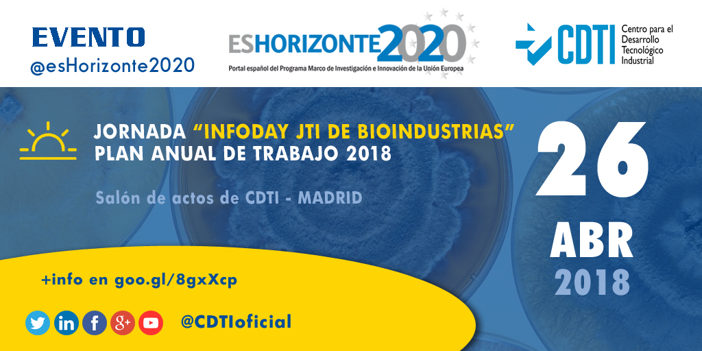 BIOINDUSTRIA | @CDTIoficial organiza un InfoDay de la JTI de @BBI2020 #bioeconomia