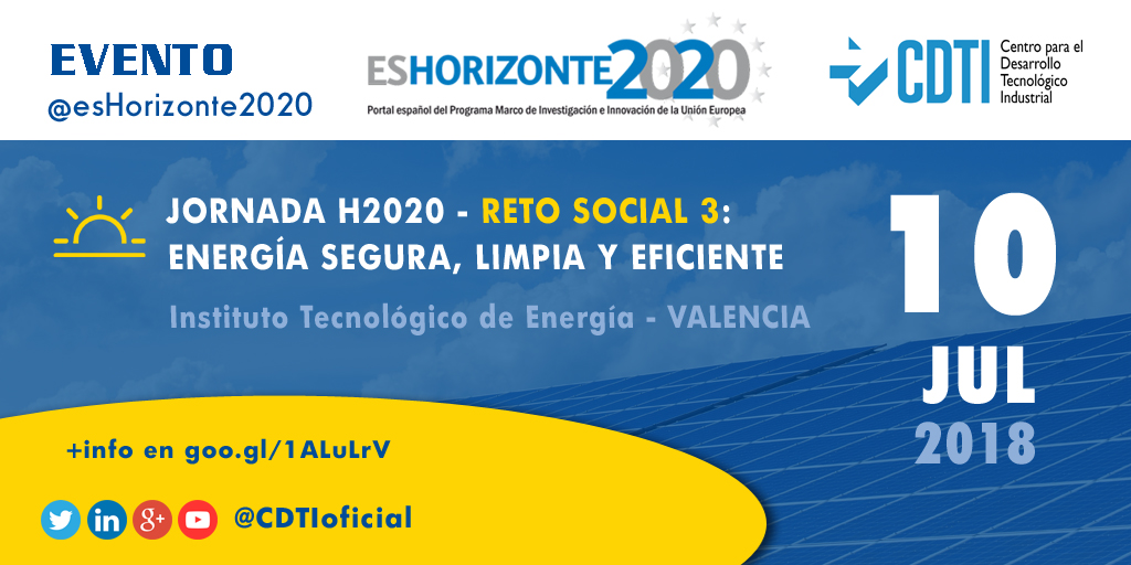 HORIZONTE 2020 | Infoday Regional sobre #RetoSocial 3 de @EU_H2020 con @CDTIoficial @GVAivace @itenergia @Redit_es @generalitat