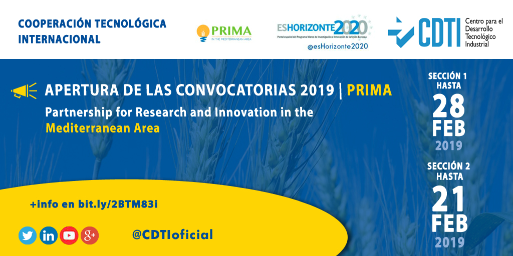 PROGRAMA PRIMA | Publicación de las convocatorias 2019 de la Iniciativa PRIMA