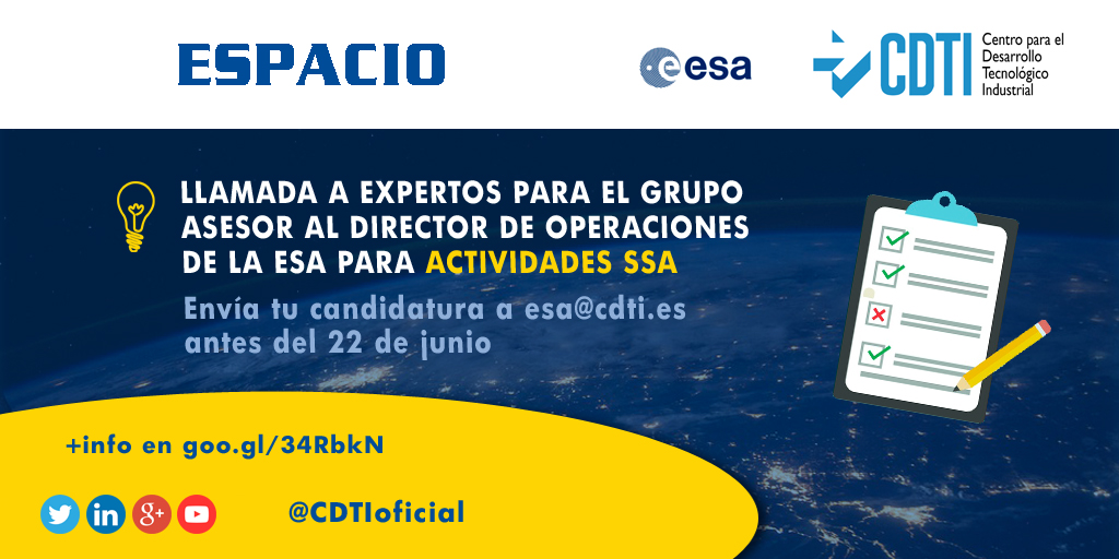 CALL 4 EXPERTS | Abierto el plazo de recepción de candidaturas españolas para el Grupo Asesor al Director de Operaciones de la @ESA