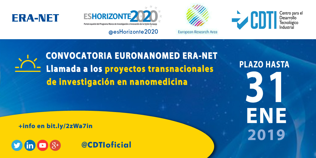 NANOMEDICINA | @CDTIoficial participa en la próxima convocatoria de la ERA-NET EuroNanoMed de #Horizonte2020