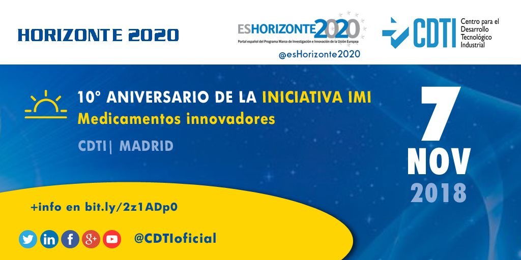 HORIZONTE 2020 | @CDTIoficial organiza la jornada sobre el 10º aniversario de la Iniciativa de Medicamentos Innovadores IMI en #Madrid