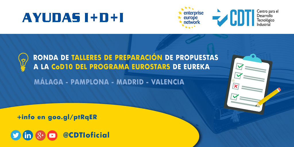 AYUDAS I+D+I | Ronda de Talleres de Preparación de Propuestas #EUROSTARS CoD10 de @EUREKA_NETWORK @CDTIoficial