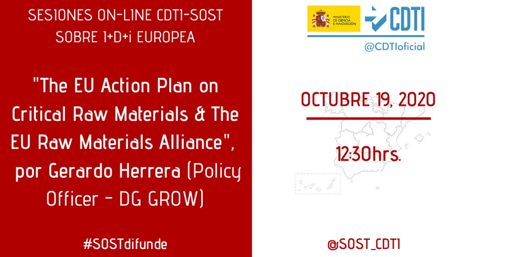 La oficina SOST del CDTI celebra una nueva jornada virtual sobre el Plan de Acción en Materias Primas Críticas y en la Alianza Europea de Materias Primas