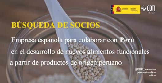 El CDTI Innovación difunde una nueva búsqueda de una empresa española para desarrollar nuevos alimentos funcionales a partir de productos de origen peruano